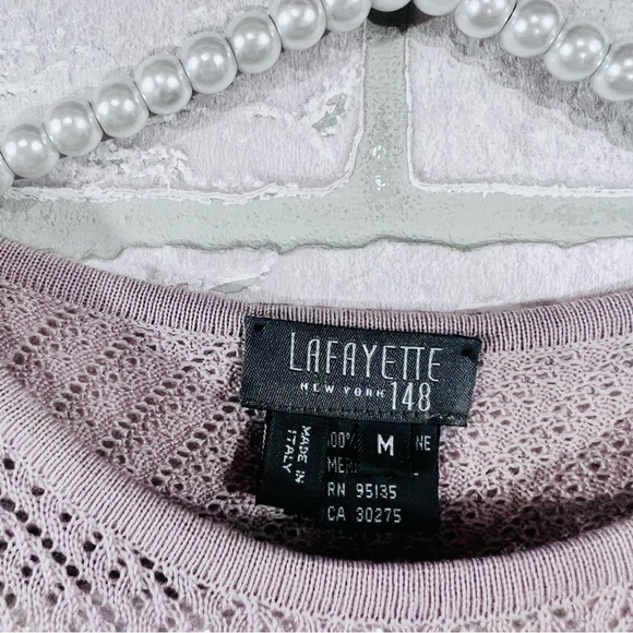 Lafayette 148 New York Fine Gauge Merino Wool Blush Crewneck Sweater Size M - Picture 5 of 6